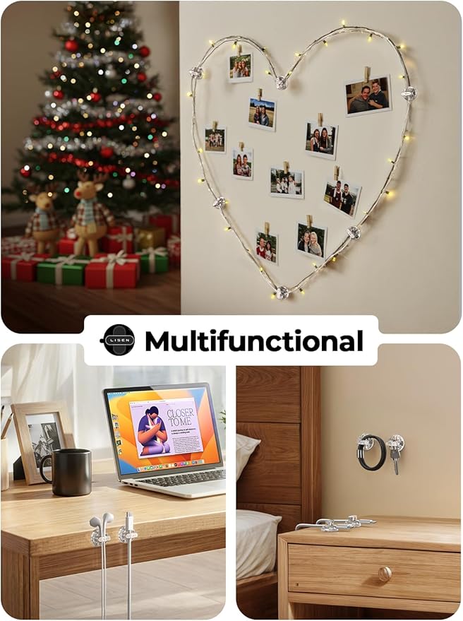 8-Pack Magnetic Cable Clips [1S Snap-On] Cord Holder, LISEN Desk Organizers and Accessories with 4 Extra Strong Adhesive Pads, Wire Organizer for Nightstand, Home, Wall, Car, Desktop,Transparent