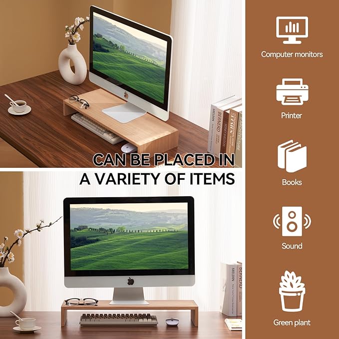 KIRIGEN Wooden Computer Stand - Monitor Arms, Laptop & TV Stand - Workspace Platform (59, Natural)