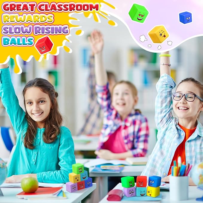Meooeck 24 Pcs Fidget Toy Stress Cube Slow Rising Square Cube Squeeze Fidget Toys Stress Balls for Adults with Emoticons Face for Party Office Christmas Stocking Stuffer Gift ADHD Autism Anxiety