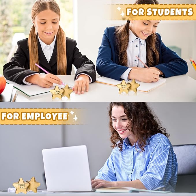 Deekin 36 Pieces Star Stress Balls Mini Foam Ball Stress Relief Toys for Teens and Adults Student Bag Fillers, Gold(Thank You,1.6 Inch)