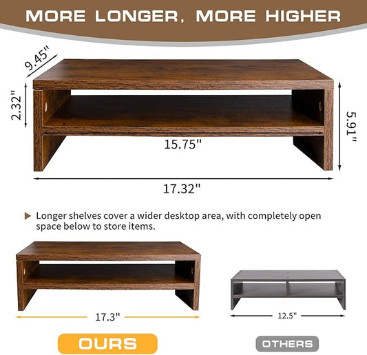 Monitor Stand Riser, 2 Tier Computer Stand, Desk Organizers and Accessories, Desktop Shelf with Storage for TV Screen PC Printer (Rust Brown-18.9inch)