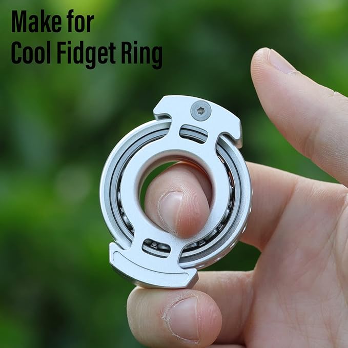 FREELOVE Ring Fidget Spinner for Adults, Men Finger Haptic Roller, Small Metal Clicker Toys, Ball Bearing, Black Fingears Spinning EDC for Anxiety Stress, Silver