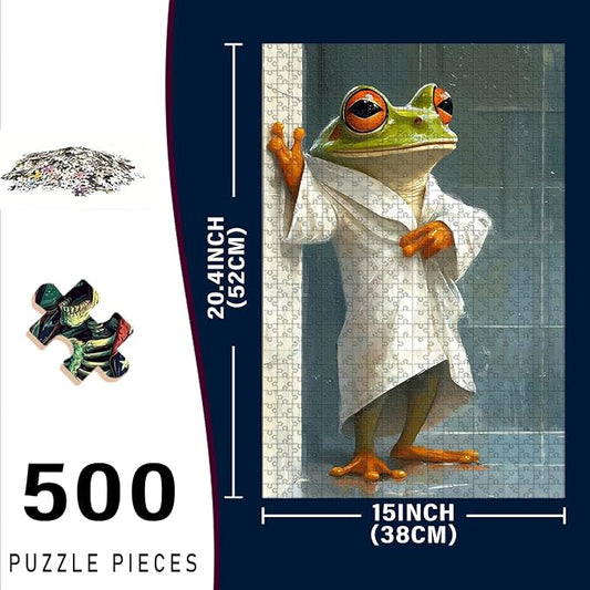 500 Piece Wooden Frog Puzzle After Puzzle Bathroom for Kids & Parents Educational 20.4x15 Inch