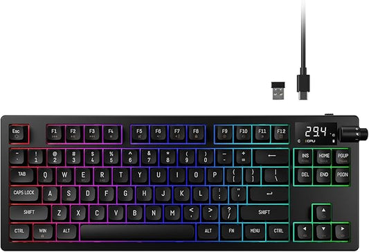 GAMDIAS Hermes M7 Gasket Gaming Keyboard, 80% Hot-Swappable Linear Switches w/RGB Backlit&Knob, 3 Mode BT/2.4G/Wired, 5-Layer Padding Gasket Structure, Software Customizable Digital Display, Black