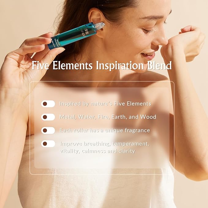 Five Elements Essential Oil Rollers – 100% Plant-Based Aromatherapy Gift Set with Squalane & Jojoba – Stress Relief, Relaxation, Skin Hydration & Self-Care Rollerball Oils