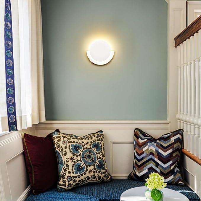 DANSEER White Round Acrylic Wall Lamp Round LED Home Wall Sconce 14W-4000K Modern Wall Light for Bedroom Living Room Hallway