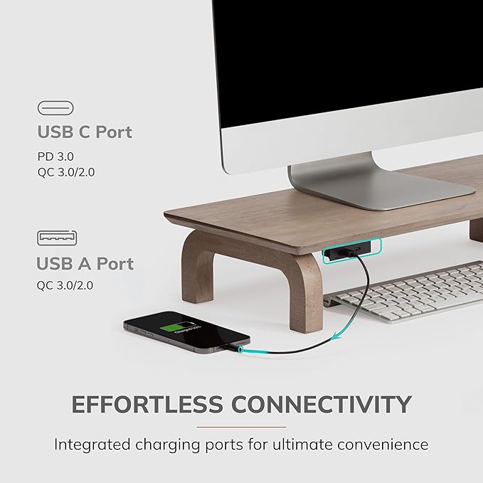 Anji Mountain Monitor Stand - Desktop Organizer & Laptop Riser, Ergonomic Monitor Riser, Space-Saving Monitor Stand for Desk, Durable Construction, Easy Assembly, Ideal for Home & Office,Biscotti