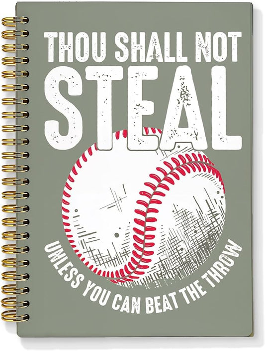 Funny Retro Baseball Notebook, Baseball Lover Gifts Journal, Sports Fan Gifts Journal, Thou Shall Not Steal Unless You Can Beat The Throw Hardcover Spiral Notebooks 5.5x8.3 Inch