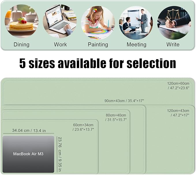 Non Slip Desk Mat, 31.5" x 15.7" PU Leather Desk Pad, Cork Desk Mat for Desktop, Desk Pad for Keyboard and Mouse, Ideal for Office and Home, Light Green