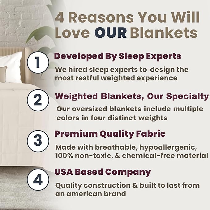 HomeSmart Products 50lbs Weighted Blanket Queen Size - Breathable Soft Fabric, Extra Heavy Weighted Blanket (Light Khaki), 92"x88"