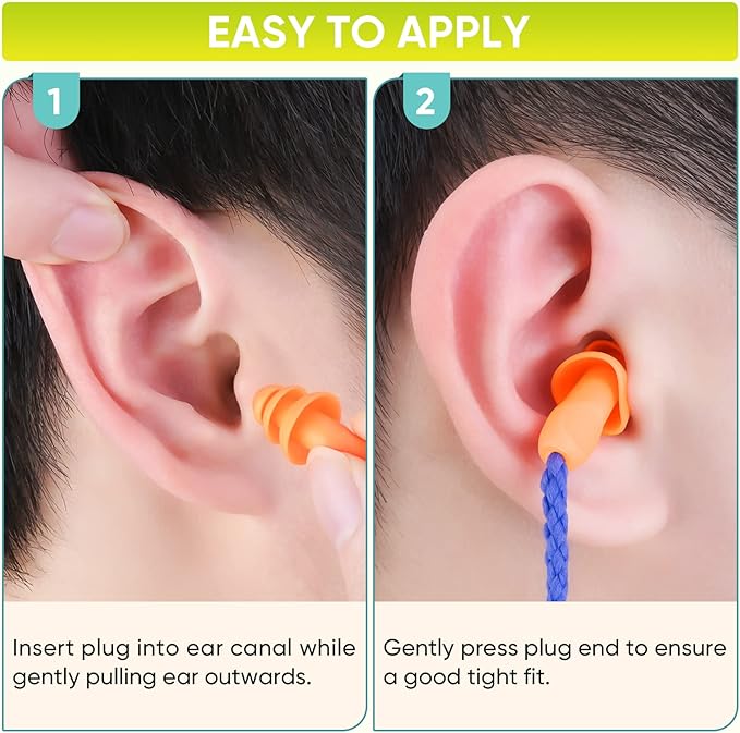 TICONN 12 Pairs Reusable Silicone Ear Plugs for Sleeping Noise Cancelling, 25dB NRR Corded Earplugs for Study Concentration Travel (12 Pairs)
