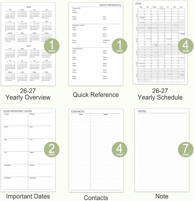 GNL Monthly Planner 2026-2027, 2 Year(27 Months) Calendar Planner, Oct. 2025 - Dec 2027, 7" x 10" Monthly Spreads & Yearly Planner, Perfect for School Office Home Planning, Green