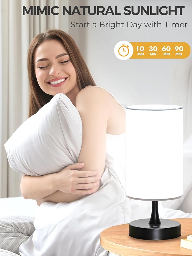 Light Therapy Lamp, 10000 Lux Daylight Lamp with 3 Color Temperatures, Adjustable Brightness, Timer & Memory Function, Sunlight Lamp(Black Base White Shade)