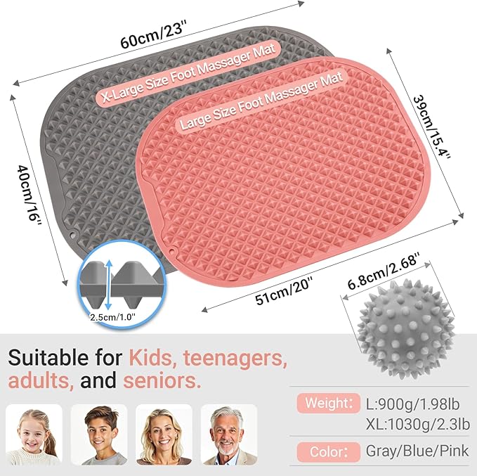 Upgrade Silicone Foot Massage Mat, Large Reflexology Mat for Feet Relaxation, Portable Foot Acupressure Mat with Dual-Side Usage, Foldable Standing Desk Mat for Pain, Fatigue Relief(Pink-XL)