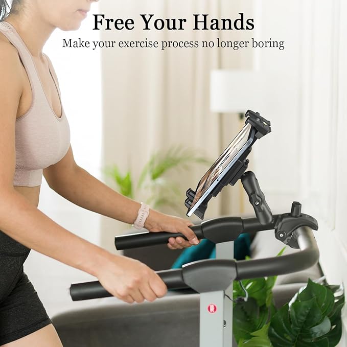 OHLPRO Tablet Mic Stand Holder for iPad Treadmill Handlebar Clamp, Mount for Spin Bike Microphone Peloton Stroller Bicycle, Fit 5-13” iPad Pro 12.9 Air Mini, Galaxy Tab, iPhone, Fire HD 10