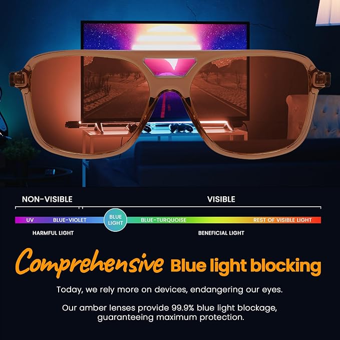 SODQW Gaming Blue Light Blocking Glasses for Men Women Reduce Eyestrain Orange Aviator Eyeglasses for Computer TV