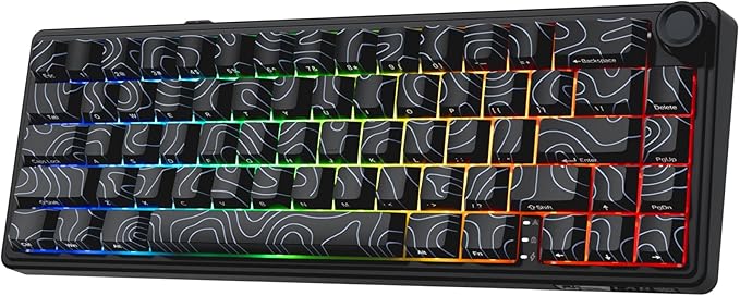 RK ROYAL KLUDGE R65 Wireless Mechanical Keyboard with Volume Knob, 60% Gaming Keyboard Topographic, Tri-Mode 2.4Ghz/USB-C/BT, Gasket Mount, QMK/VIA, PBT Keycaps, Hot Swappable Cream Switch, Black