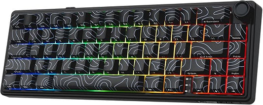 RK ROYAL KLUDGE R65 Wireless Mechanical Keyboard with Volume Knob, 60% Gaming Keyboard Topographic, Tri-Mode 2.4Ghz/USB-C/BT, Gasket Mount, QMK/VIA, PBT Keycaps, Hot Swappable Cream Switch, Black