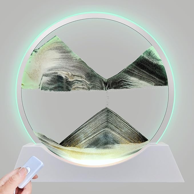 Aoderun 12" Moving Sand Art Liquid Motion with Light 3 Color Changing Moving Sand Art Picture Round Glass 3D Deep Sea Sand Art Sandscapes for Adult Relaxing Toys Desktop Home Office(Black)