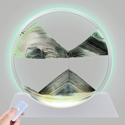 Aoderun 12" Moving Sand Art Liquid Motion with Light 3 Color Changing Moving Sand Art Picture Round Glass 3D Deep Sea Sand Art Sandscapes for Adult Relaxing Toys Desktop Home Office(Black)