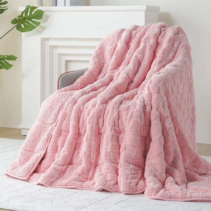 Kivik Dual Sided Weighted Blankets for Adults, Buttery Soft Stylish Checkered Heavy Blankets for Couch Sofa Bed - Ultra-Fluffy Fabric Brings Cloud-Like Comfort (60"x80", Pink, 15 Pounds)