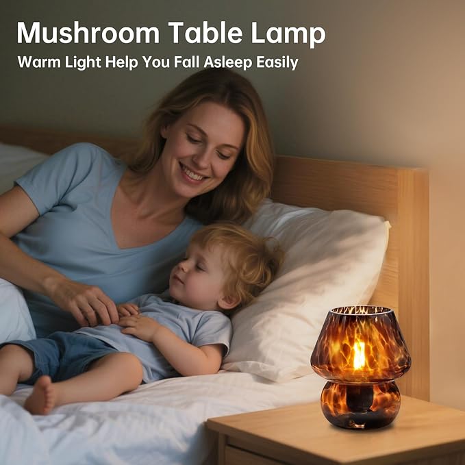Mushroom Lamp Table Lamp for Bedroom,Small Desk Bedside Lamps for Living Room,Mushroom Decor Cute Mini Modern Mid Century Lamps for Night Stands,Aesthetic Home Living Room Decor(Black)