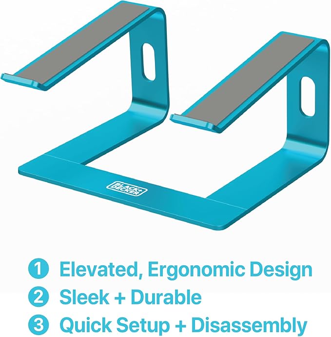 BLACK+DECKER Laptop Stand for Computer Desk, Ergonomic Laptop Stand for Desk, Lap top Riser Compatible with Macbook Notebook, Lap top Holder, Durable Aluminum Computer Riser Accessories, LochNess Blue