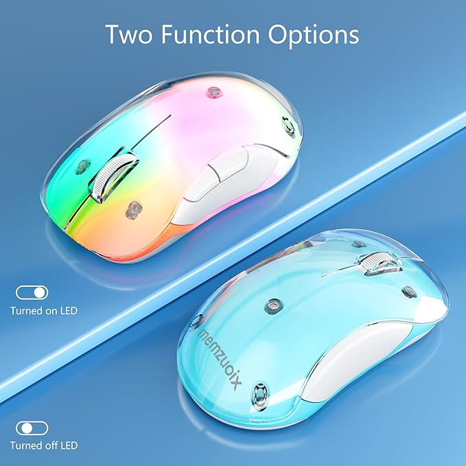 memzuoix 2.4G Wireless Mouse with Customizable Cover & 9-Color LED - Rechargeable Ergonomic, 1200 DPI, 5 Buttons, USB Receiver for PC/Mac - Blue