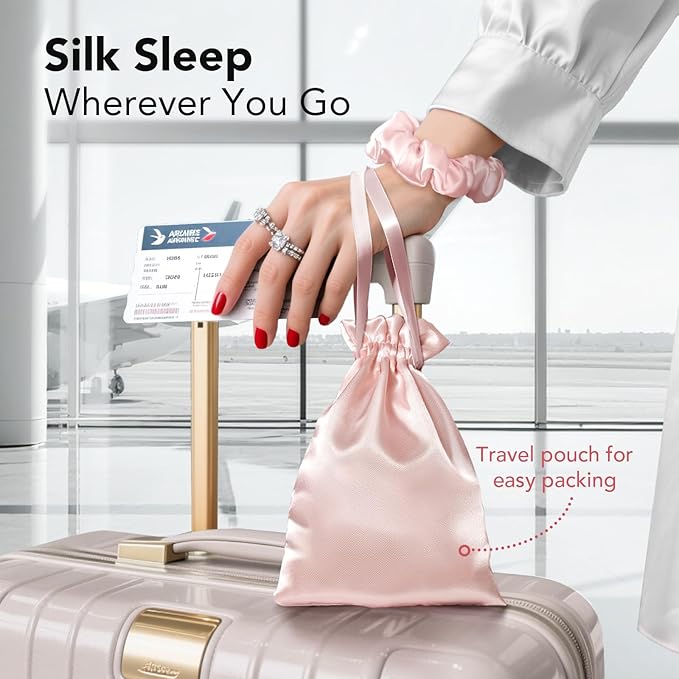 LitBear 100% Pure Silk Sleep Mask, 22 Momme 6A Mulberry Silk Fabric and Filling, Total Light Blocking Eye Mask Sleeping for Women, Men, Side Sleepers, Includes Travel Pouch and Scrunchie