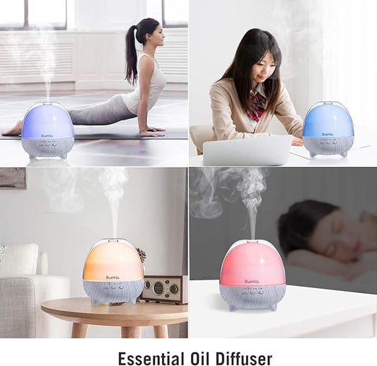 BlueHills Premium 1000 ML Large XL Essential Oil Diffuser with Remote Aroma Humidifier for Large Room Home Long Run Time Huge Coverage Area Lights High Mist Output Big Capacity White Wood Grain N1
