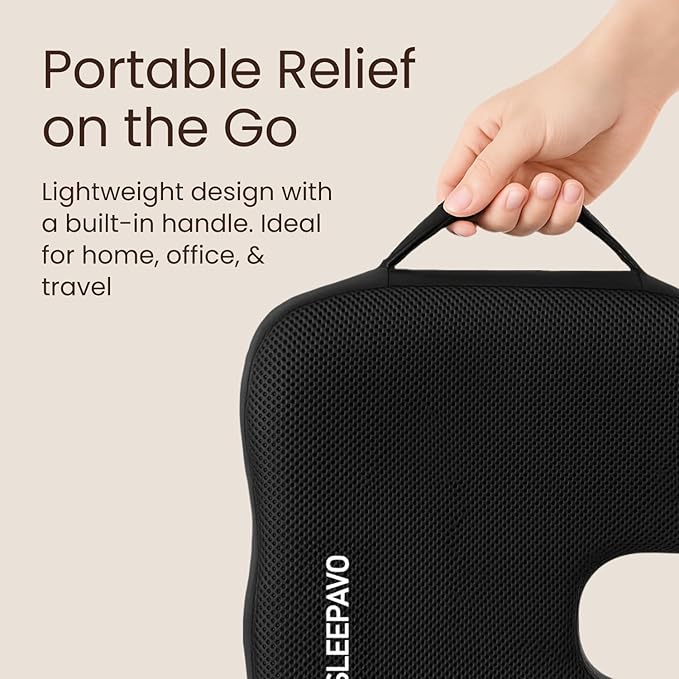 Sleepavo Office Chair Cushion - Seat Cushion for Tailbone Pain Relief - Butt Pillow for Coccyx, Sciatica, and Lower Back Pain - Orthopedic Chair Pad for Lumbar Support in Office Desk, Car, Airplane