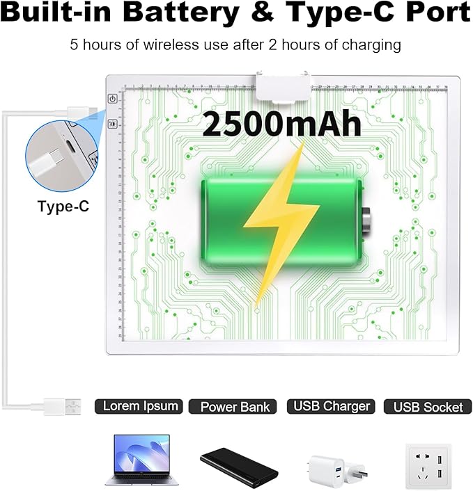 A3 Rechargeable LED Light Pad,Light Box for Tracing with Integrated Stand,3 Light Colors 6 Levels of Brightness and stepless dimming,Light Board for Diamond Painting,Drawing,Artists