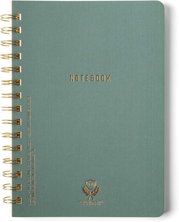 DesignWorks Ink 6" x 8.25" Juniper Green Textured Paper Twin Wire Spiral Notebook Journal with 160 Lined Pages for Work, Writing, Journaling