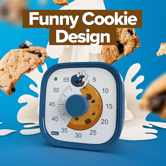 Visual Timer for Kids – Cookie Monster Clock - Silent Time Management – 60 Minute Countdown – Focus and Productivity Tool – for Classroom, Toddlers, Study, Toothbrush – Fun Design – Adjustable Alarms