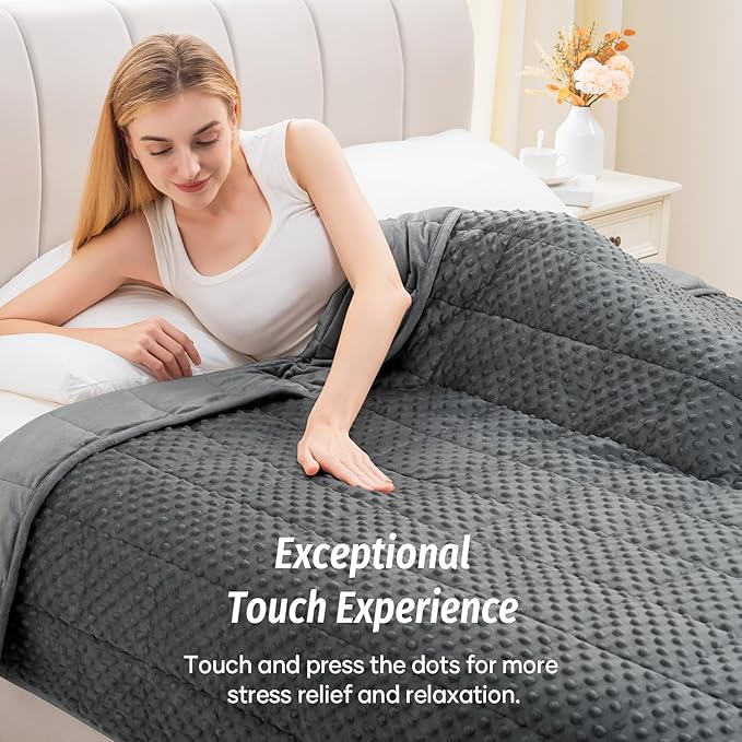 Wemore Minky Dot Weighted Blanket for Adults Queen Size 15 lb, Soft Heavy Blanket for Stress Relief and Sleep Promotion, Breathable Blanket for All-Season with Glass Beads, Dark Grey 60 x 80 inches