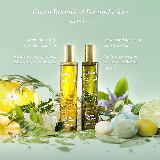 Essential Oil Blend Set – Wood & Metal Element Essential Roller for Balanced Skin & Post-Activity Recovery – Aromatherapy with Peppermint, Tuberose, Squalane – 100% Plant Care for Daily Rituals