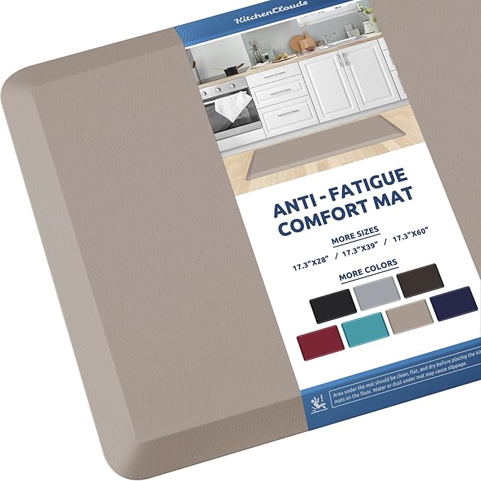 KitchenClouds Kitchen Mat Cushioned Anti Fatigue Kitchen Rug 17.3"x39" Waterproof Non Slip Kitchen Rugs and Mats Standing Desk Mat Comfort Floor Mats for Kitchen House Sink Office (Khaki)