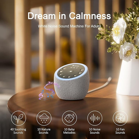 Hotmoon Sound Machine with 40 High-Fidelity Sounds, White Noise Sound Machine with Memory Functions, 8 Color Night Light, USB Power Supply, for Sleep & Noise Reduction Sleep Aid, Plug-in