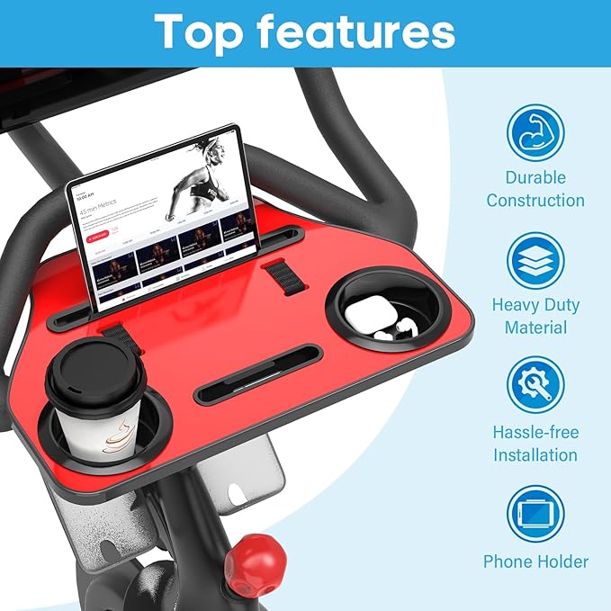 Desk Attachment for Peloton Bike+ (NOT Bike) Tray Holder for Phone, Cup, Tablet, Ergonomic Platform Tray Accessories for Peloton Spin Bikes(red)