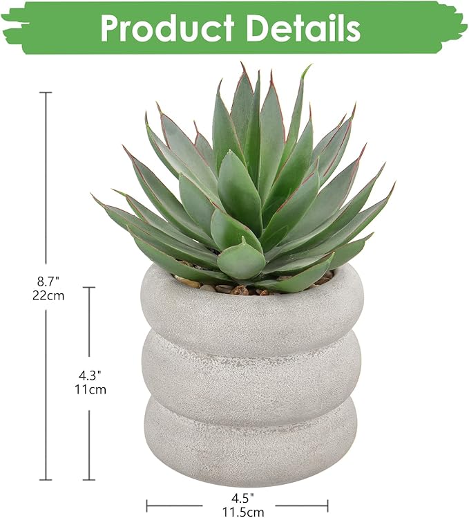 Fake Plants Succulents Artificial Agave Succulent Plants Faux Aloe Potted Plant in White Glaze Ceramic Pot for Desk Modern Office Living Room Table Shelf Bathroom Home Garden Greenery Decor
