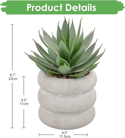 Fake Plants Succulents Artificial Agave Succulent Plants Faux Aloe Potted Plant in White Glaze Ceramic Pot for Desk Modern Office Living Room Table Shelf Bathroom Home Garden Greenery Decor