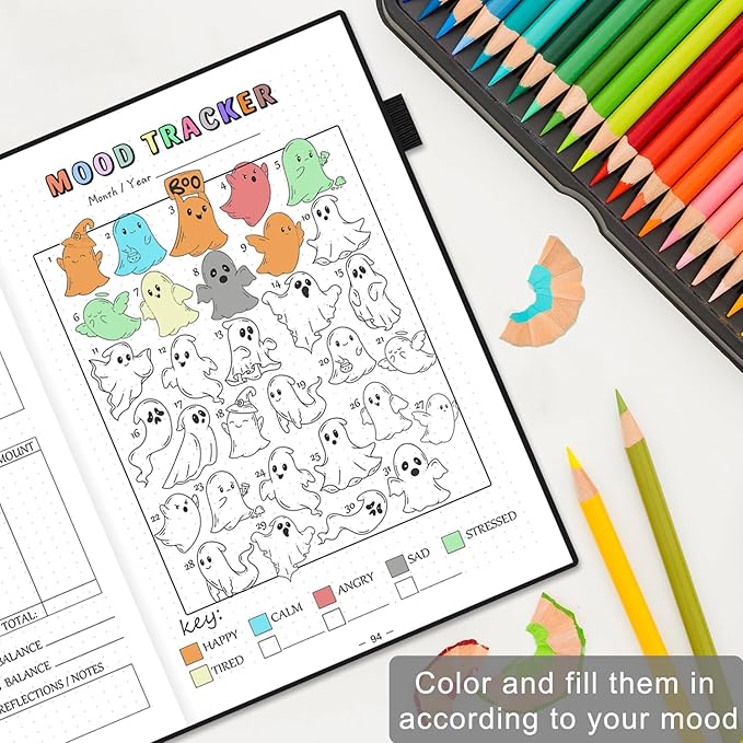 Premade Bullet Dotted Journal with Undated Weekly Monthly Planner, Pre-made Dot Grid Journaling Aesthetic Notebook for Goals Gratitude Budget Exercise Habits Mood Sleep Tracker - 12 Month