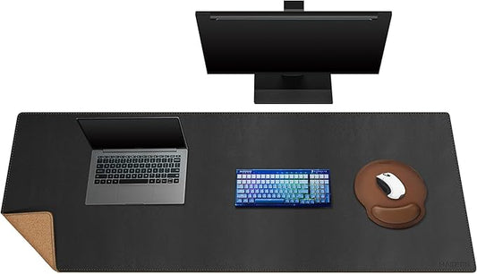 MAIDERN 59”x 19.6” Leather Desk Pad, Large Desk Mat, Reversible Cork & Leather Large Mouse pad for Desk, Waterproof Computer Desk Pad for Gaming Home Office (Black) …