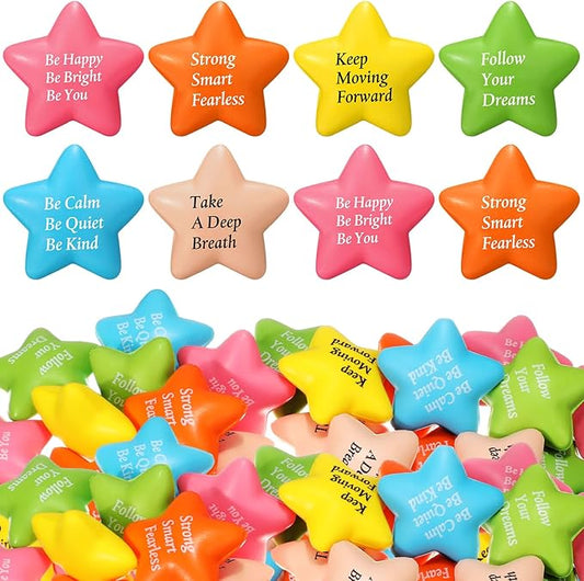 36 Pcs Motivational Stress Balls Quotes Inspirational Funny Colorful Foam Balls Hand Exercise Stress Relief Gifts for Office Small Anxiety Toys for Relief Motivating Supply (Star)