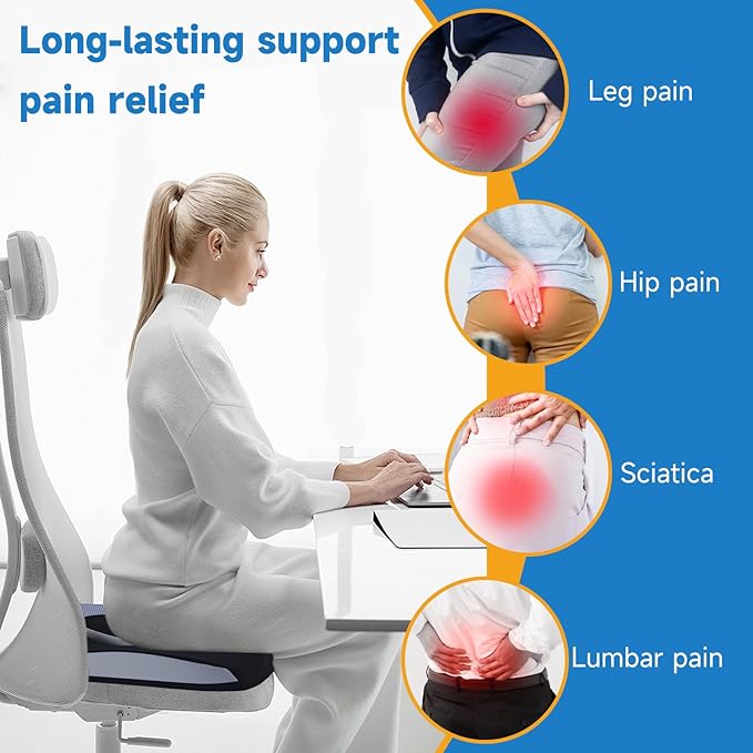 Gel Seat Cushions for Office Chairs Wheelchair Cushion for Long Sitting Back Pain，Memory Foam Seat Car Computer Desk Chair Cushion，Coccyx Cushion for Tailbone Pain Relief Office Chair Butt Pillow