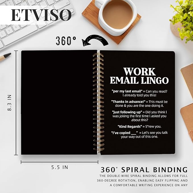 Funny Office Supplies, Work Journal Notebook for Women Men Coworkers, Funny Sarcastic Office Gifts for Coworkers, Work Email Lingo Hardcover Spiral Notebooks 5.5x8.3 Inch