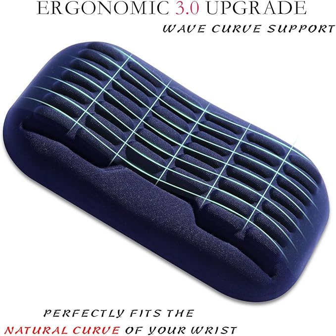 UnivoColors Ergonomic Mouse Wrist Rest,Latest 3.0 Wave Curve Design,High-Resilience Memory Foam Non-Slip Base,Reduces Wrist Fatigue,Ideal for Office Gaming & Long Hours of Use(Navy)