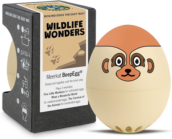Meerkat BeepEgg – Egg Timer for Boiling Eggs – Musical Egg Cooker for Soft, Medium, Hard Boiled Eggs – Food Safe – Singing Floating Egg Timer – Egg Cooker for 3 Levels of Doneness - Brainstream