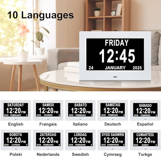 7 Inch Dementia Clock,Digital Calendar Clock with Day and Date of Week,Alzheimer Clocks for Elderly Memory Loss,5 Display Modes,12 Alarms,Auto-Dimming,12/24 hour Clock with 1.5M Adaptor,Auto DST