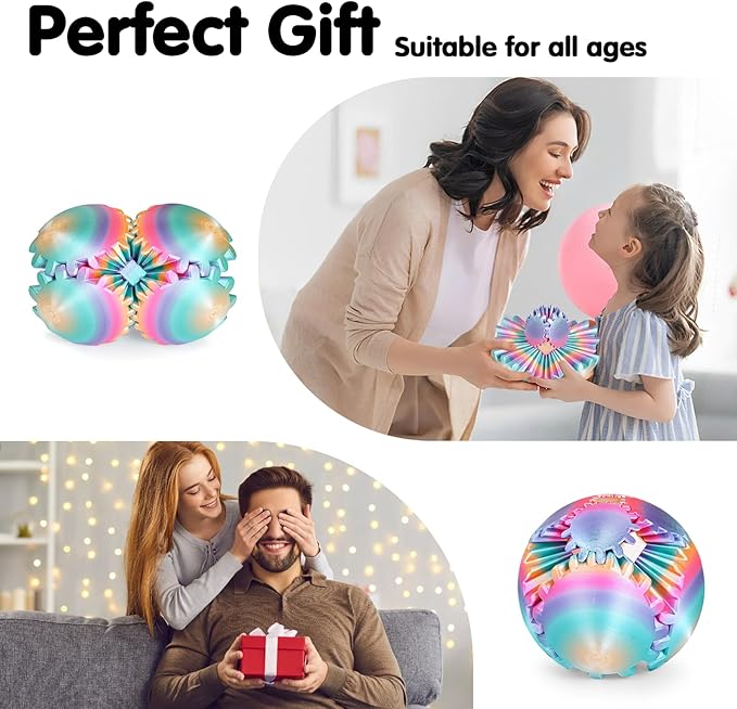 GearSphere 3D Printed Spin Ball or Cube Fidget Toy, Fidget Ball Gear Toy for Stress and Anxiety Relief, Desk Toy for Adults & Kids (Rainbow, 3.1 Inch)
